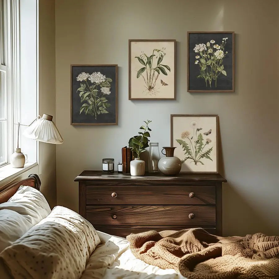 4 Piece, Framed Rustic Farmhouse Floral Canvas