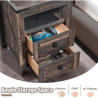 Rustic Farmhouse Set of 2 Nightstands