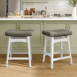 Set of 2 Farmhouse Saddle Seat Bar Stools for Kitchen Island & Bar Counter