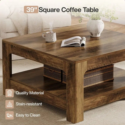 Rustic Brown, Square Coffee Table with Storage