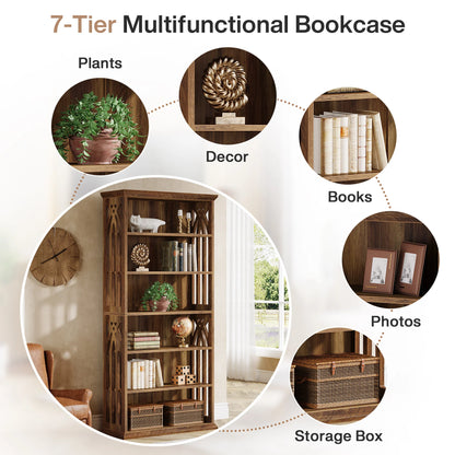 75" Tall Wooden Bookshelf with Display Shelves