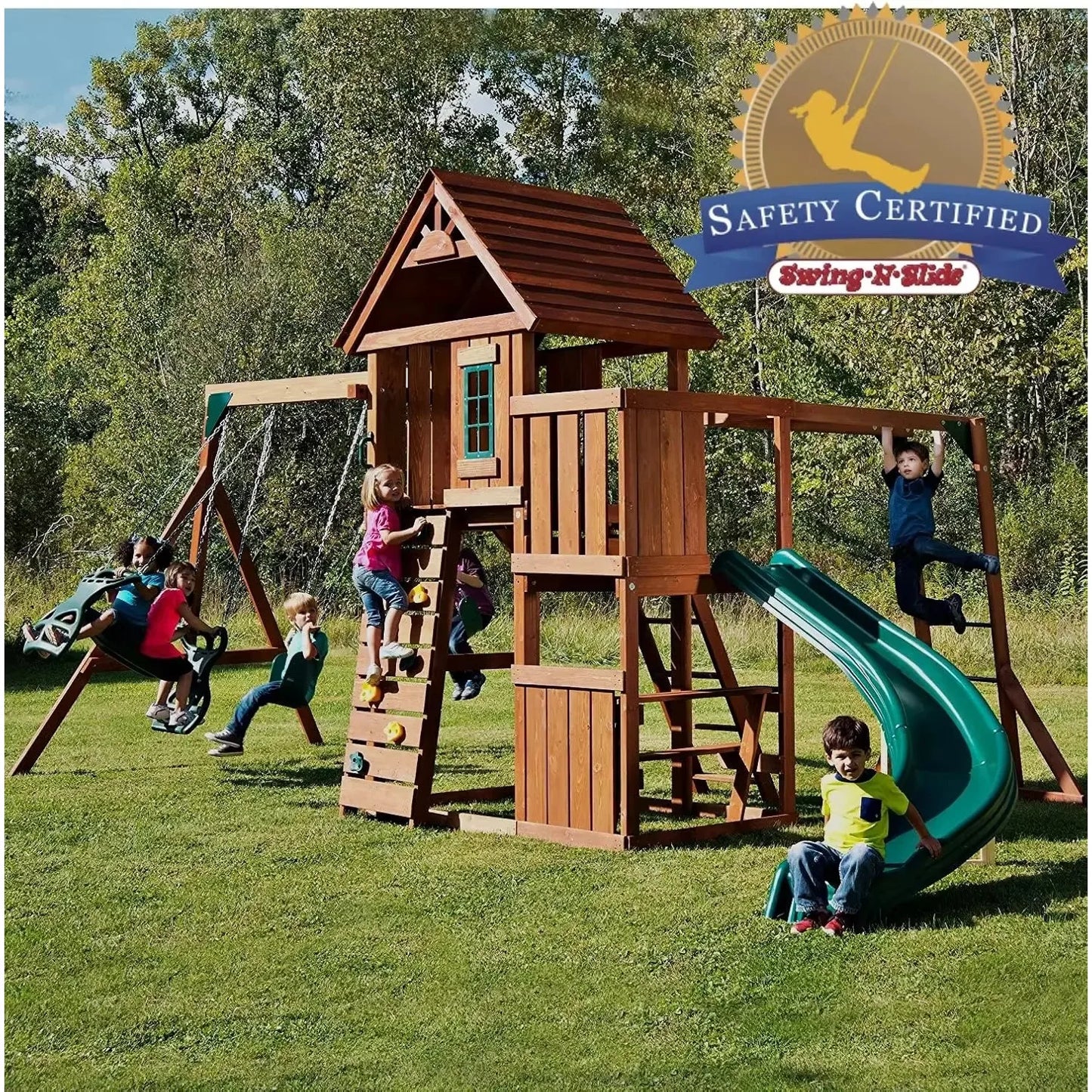 Play Fort with Swing Set, Slide & Monkey Bars