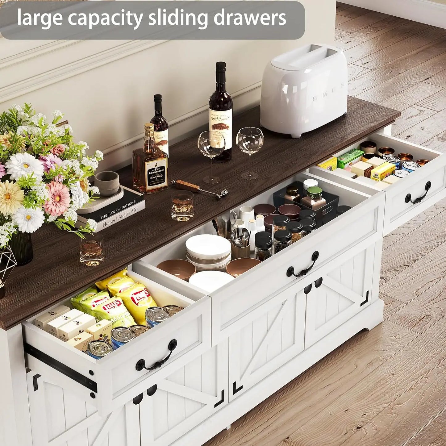 Farmhouse Sideboard Buffet Cabinet with Barn Doors