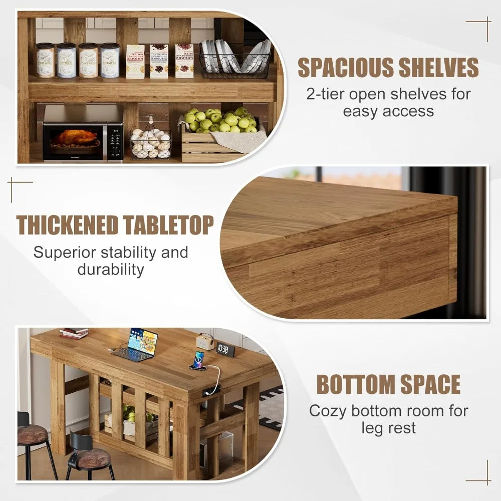 3-Tier, Farmhouse Kitchen Island with Power Outlets