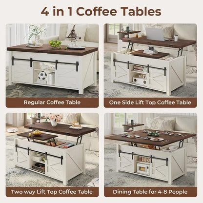 Lift Top Farmhouse Coffee Table with Adjustable Shelves