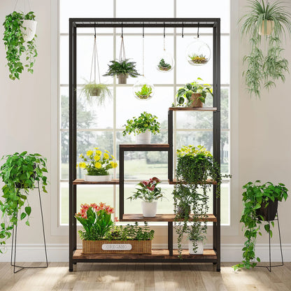 71" Tall, Indoor, Outdoor Plant Stand with Hanging Hooks
