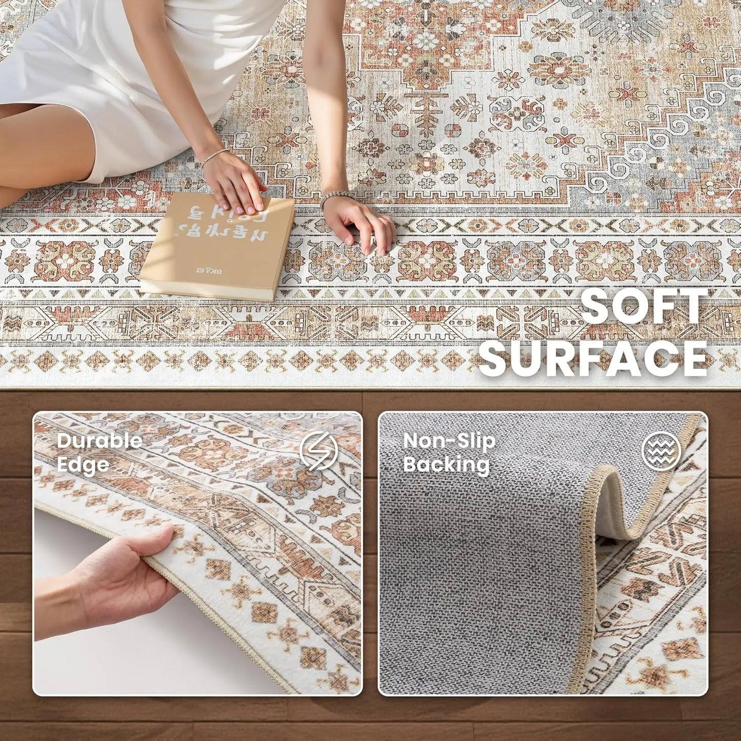 8x10 Washable Non-Slip Vintage Area Rug