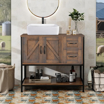 Farmhouse Bathroom Vanity with Ceramic Vessel Sink