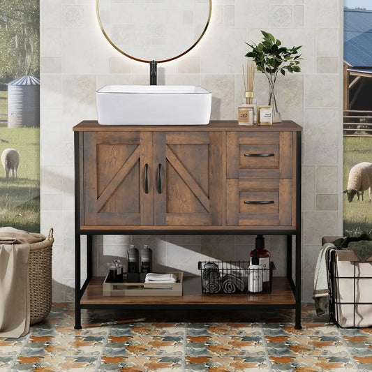 Farmhouse Bathroom Vanity with Ceramic Vessel Sink