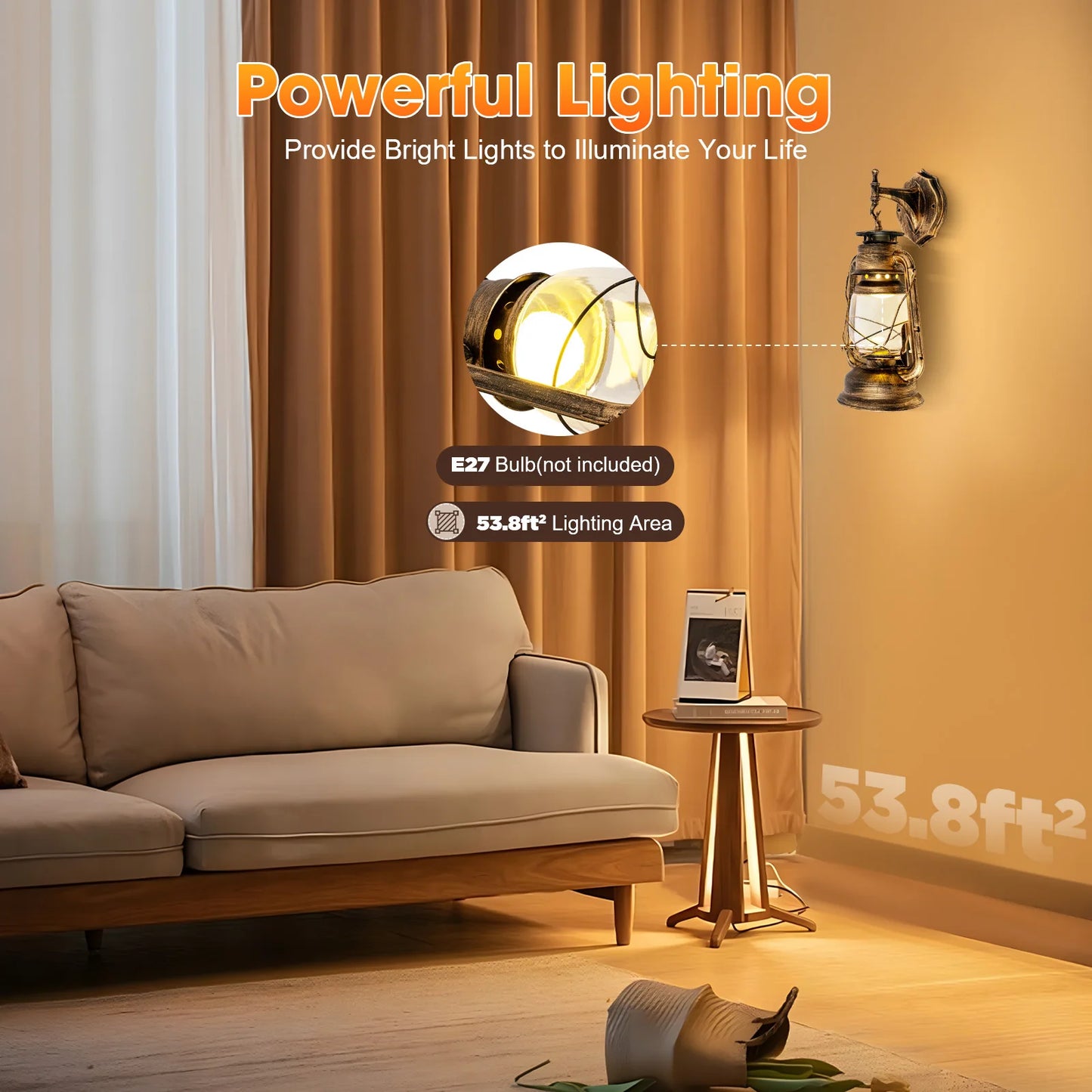 Rustic Lantern Fixture for Bedroom, Living Room or Entryway