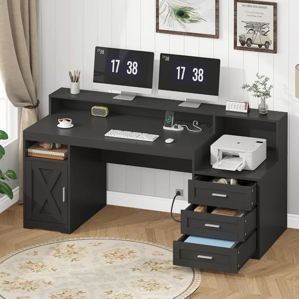 Farmhouse Home Office Desk with Drawers