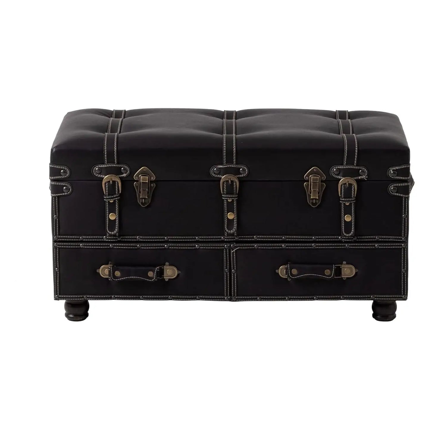 Upholstered Mid-Century Faux Leather Ottoman