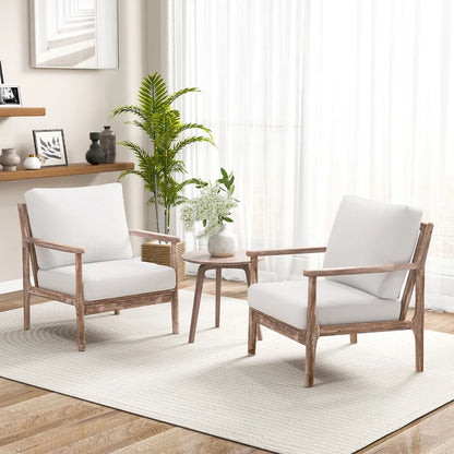 Set of 2, Wood Frame Accent Chairs with Cushions