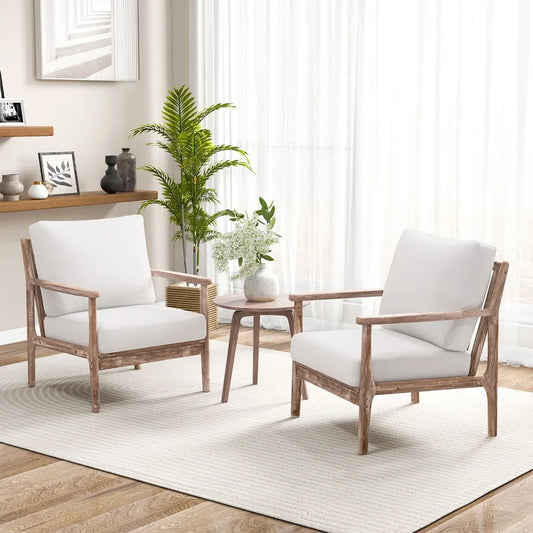 Set of 2, Wood Frame Accent Chairs with Cushions