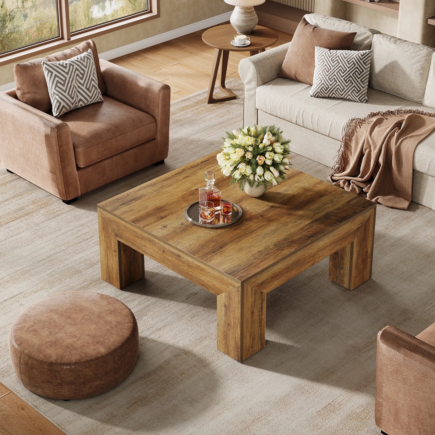 Rustic Farmhouse Coffee Table with Sturdy Wooden Legs