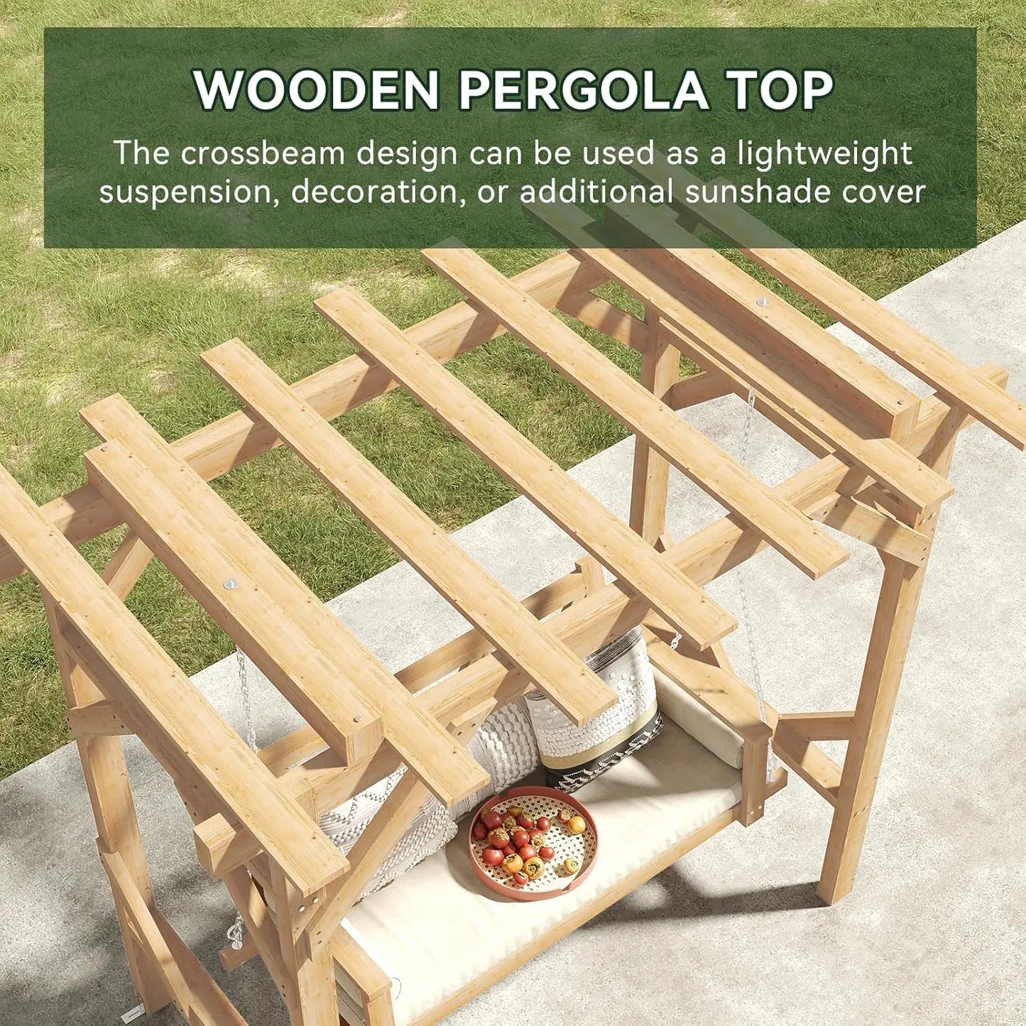 Wooden Pergola Swing Bench for Patio
