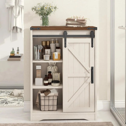 Farmhouse Bathroom Storage Cabinet with Sliding Door