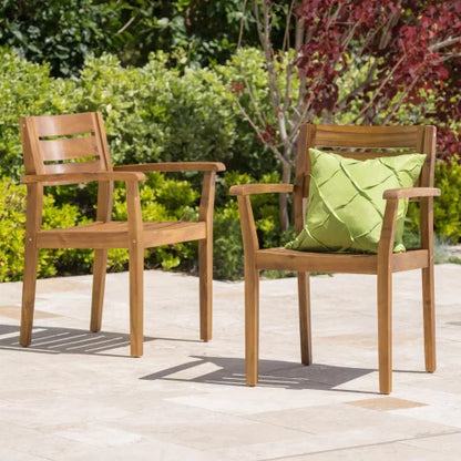 Set of 2 Acacia Wood Outdoor Patio Armchairs