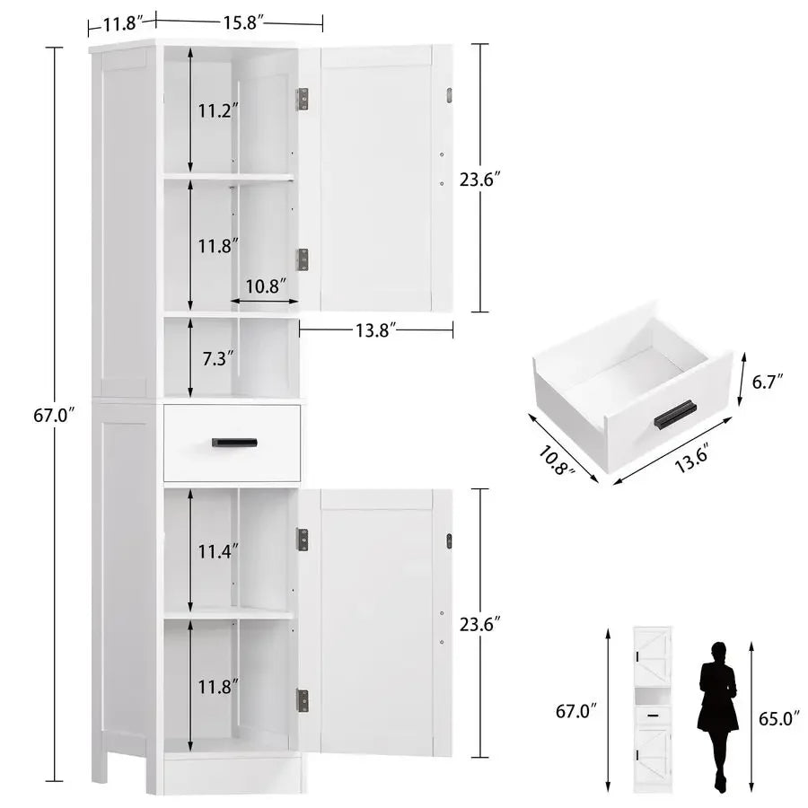 67" Tall Bathroom Storage Cabinet with Barn Doors