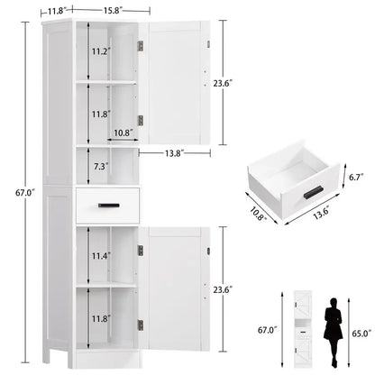 67" Tall Bathroom Storage Cabinet with Barn Doors