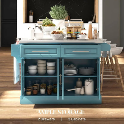 Rolling Kitchen Island Cart with Stainless Steel Top