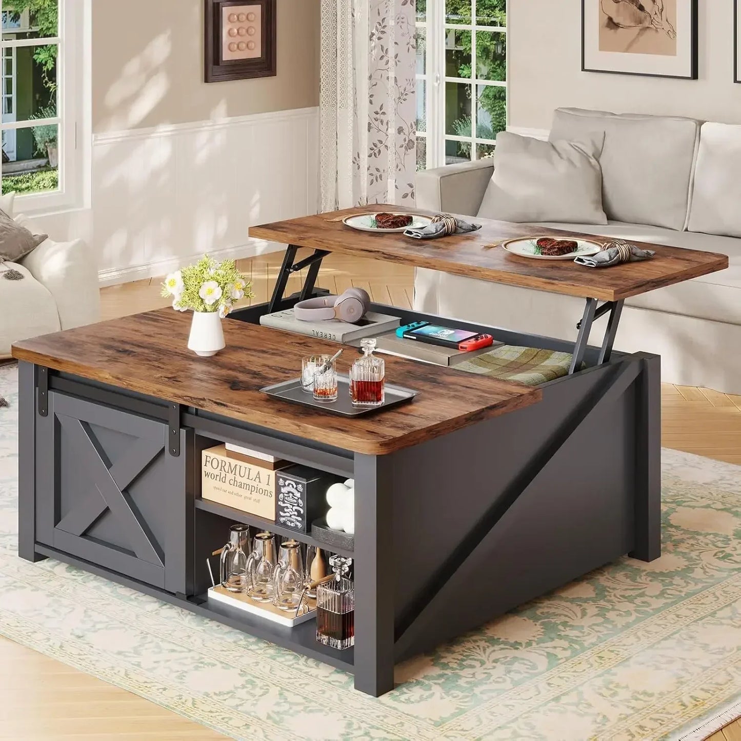 Lift Top Farmhouse Coffee Table with Storage