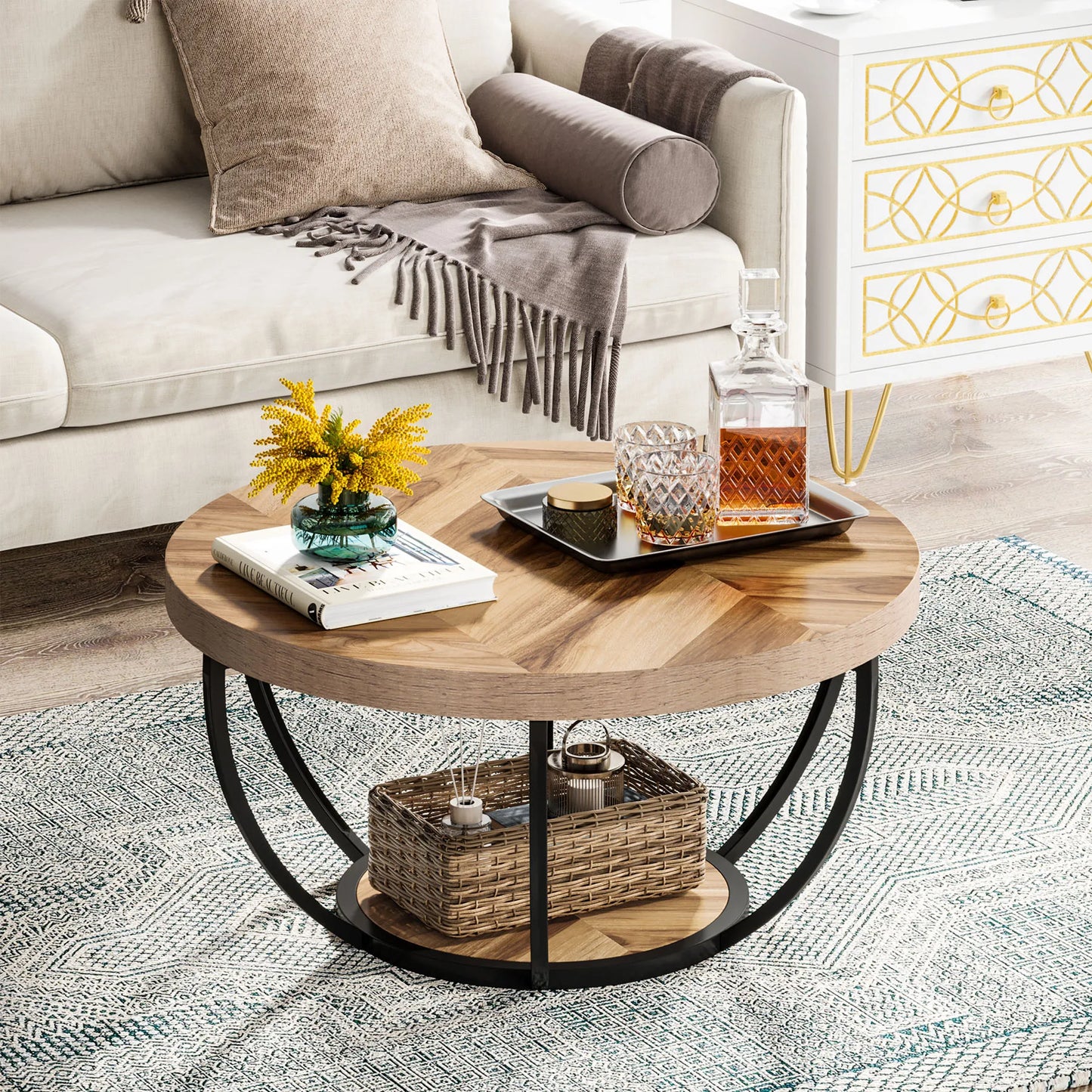 Farmhouse Industrial Round Coffee Table