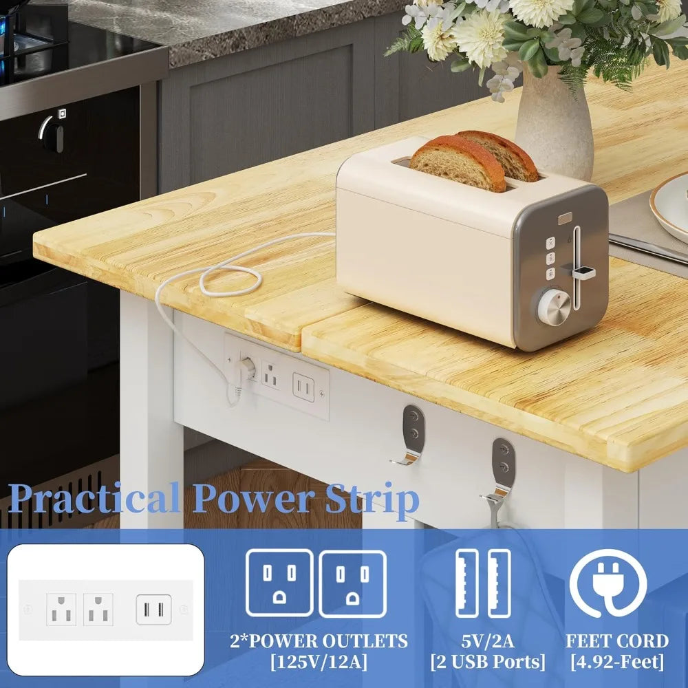 Farmhouse Kitchen Island with Dining Area & Power Outlets