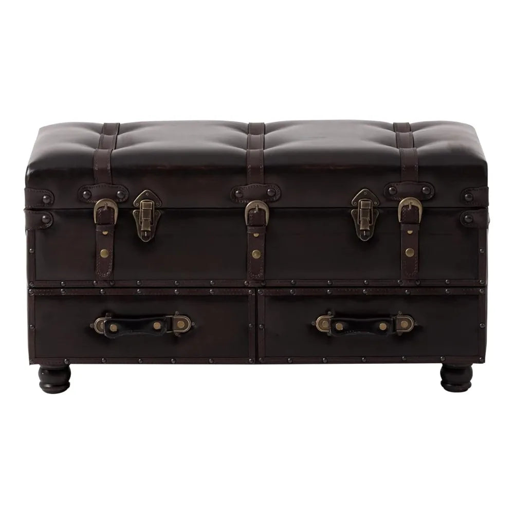 Upholstered Mid-Century Faux Leather Ottoman