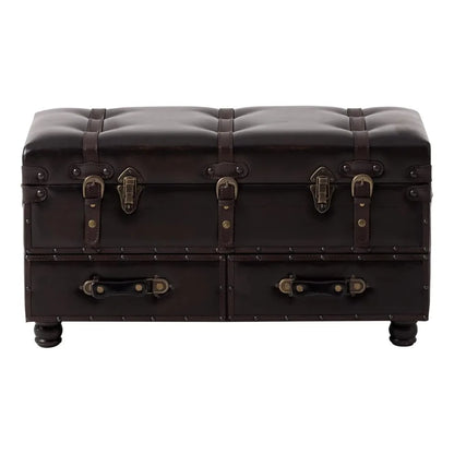 Upholstered Mid-Century Faux Leather Ottoman