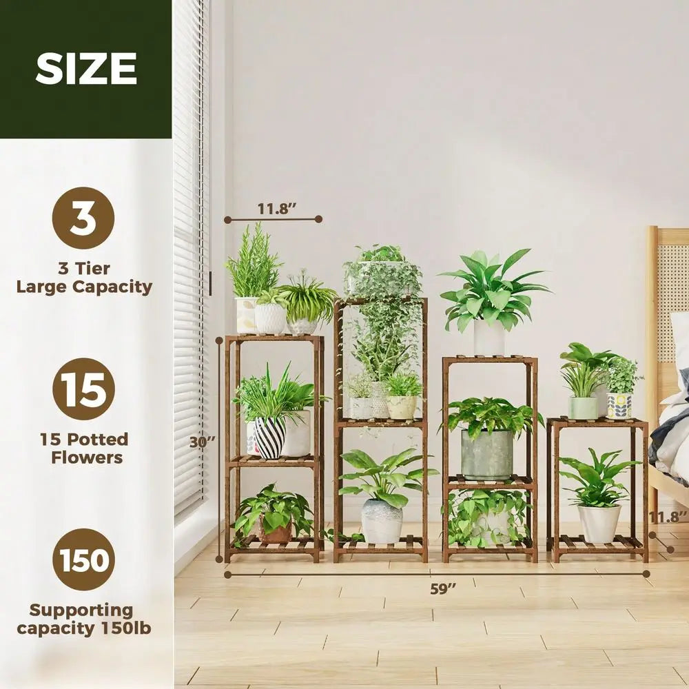 Stands Indoor Outdoor 4 Sets Plant Shelves Wooden Plant Holder For Multiple Plants Flower Stands Window