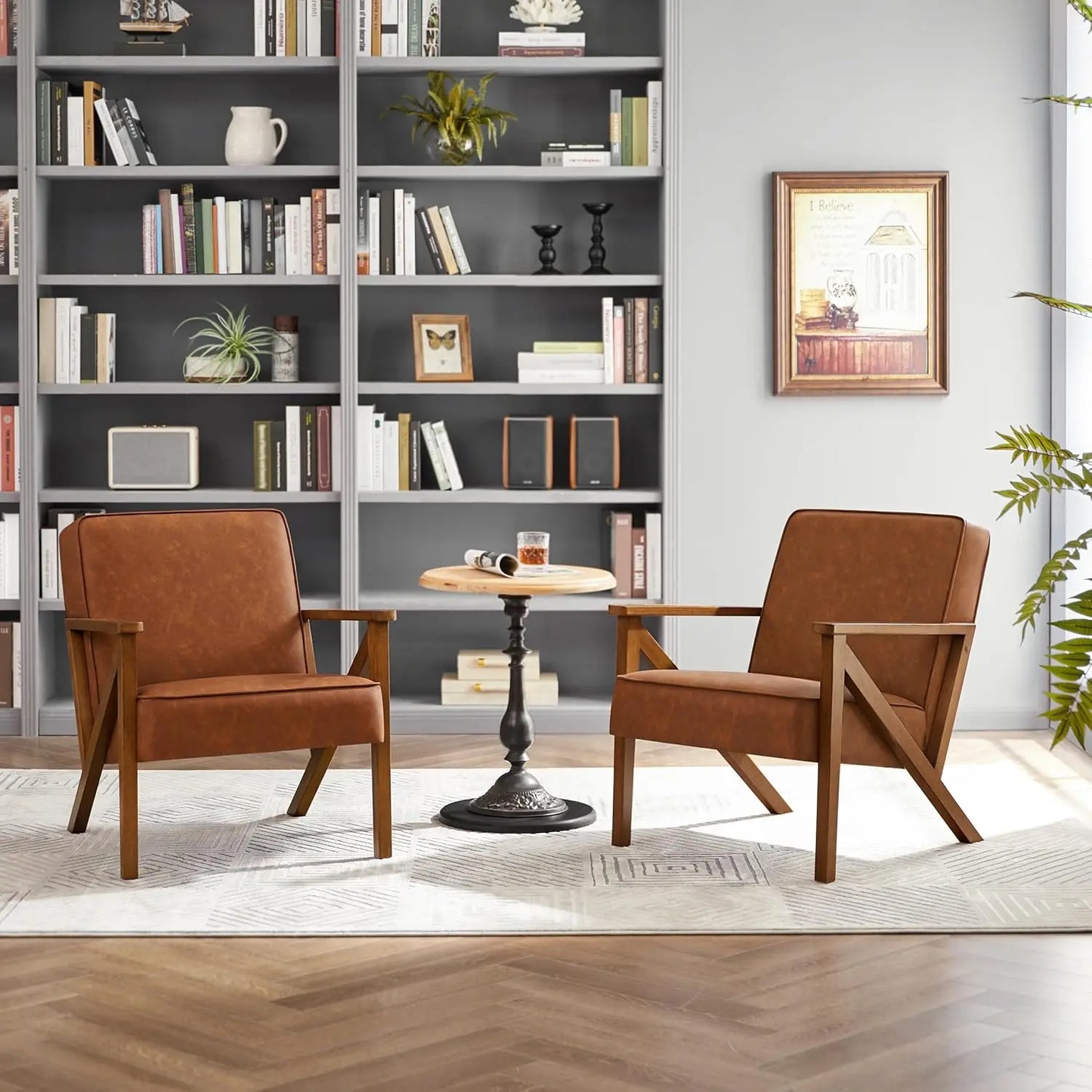 Set of 2 Armchairs with Wood Frame
