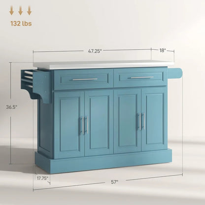 Rolling Kitchen Island Cart with Stainless Steel Top
