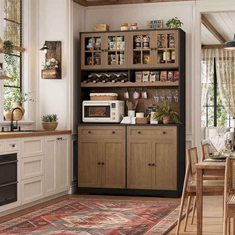 75.4" Tall, Kitchen Pantry Cabinet with Charging Station