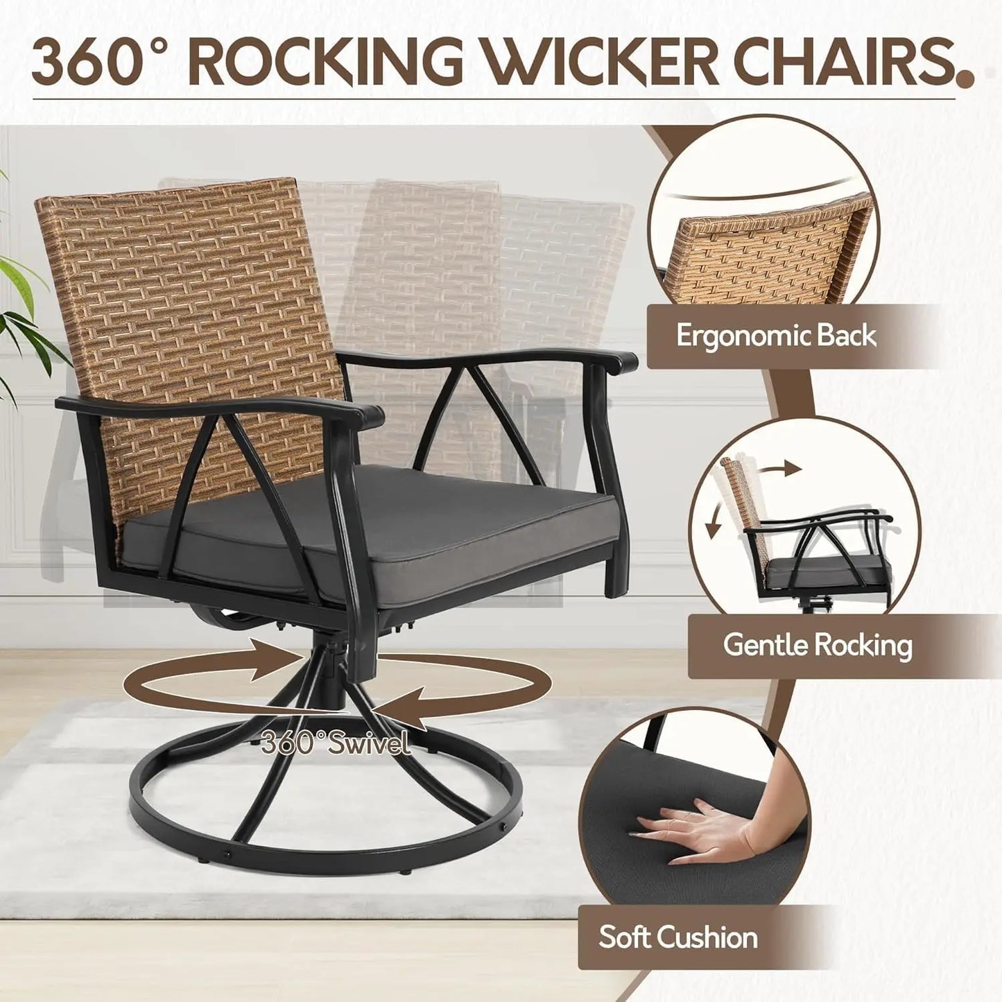 5-Piece, Outdoor Patio Dining Set with Cushions