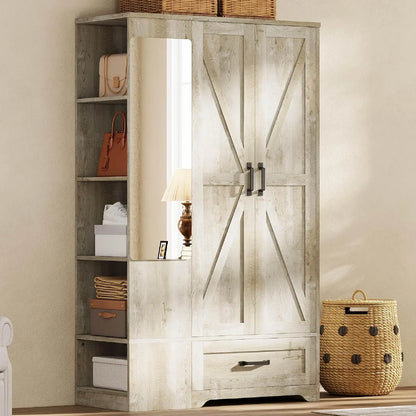 70" Tall Wardrobe Closet with Mirror for Bedroom
