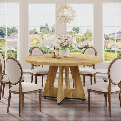 Round Farmhouse Wooden Dining Table