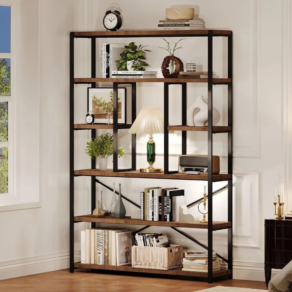 6-Tier Industrial Bookshelf & Vertical Display