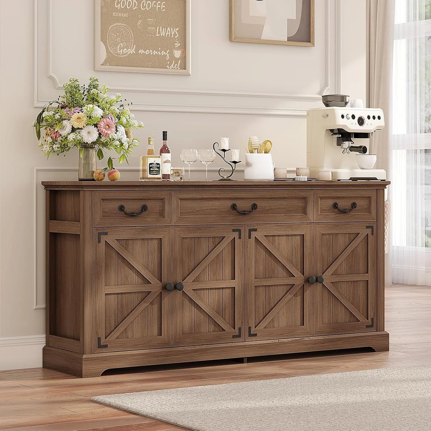 Farmhouse Sideboard Buffet Cabinet with Barn Doors