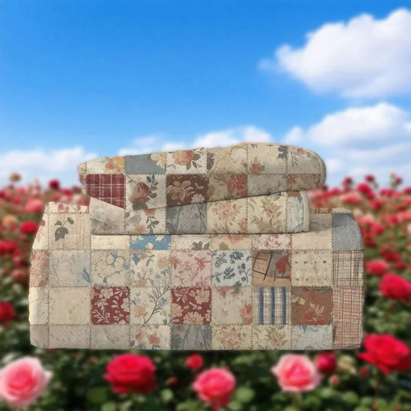 Flower Checkered Bedding Set Includes 1/2 Pillowcases