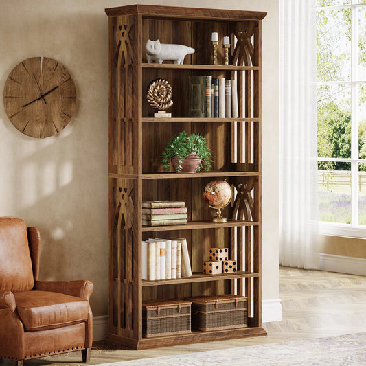 75" Tall Wooden Bookshelf with Display Shelves