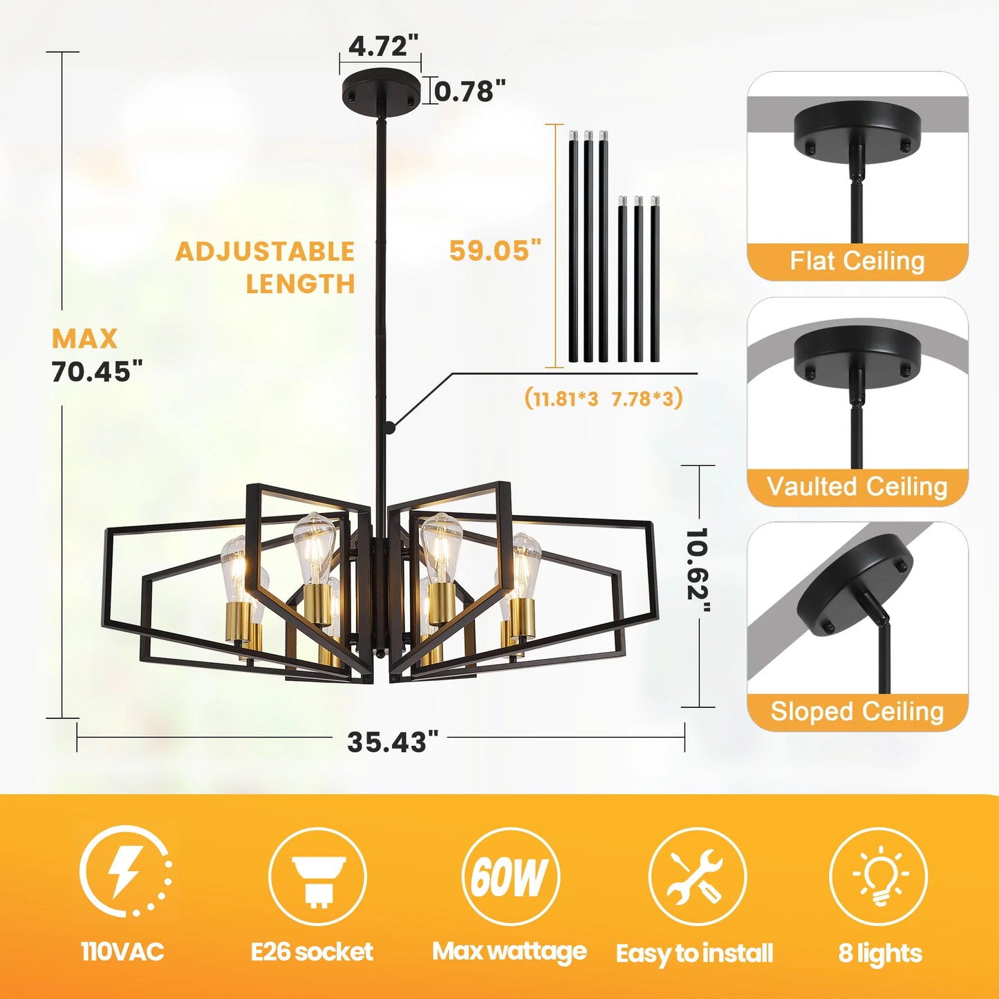 Geometric Metal Chandelier Ceiling Light for Living Room