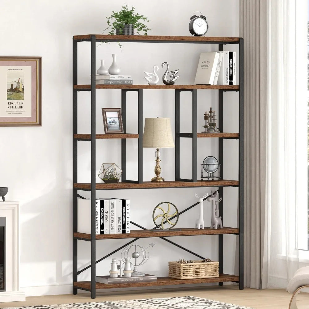 6-Tier Industrial Bookshelf & Vertical Display