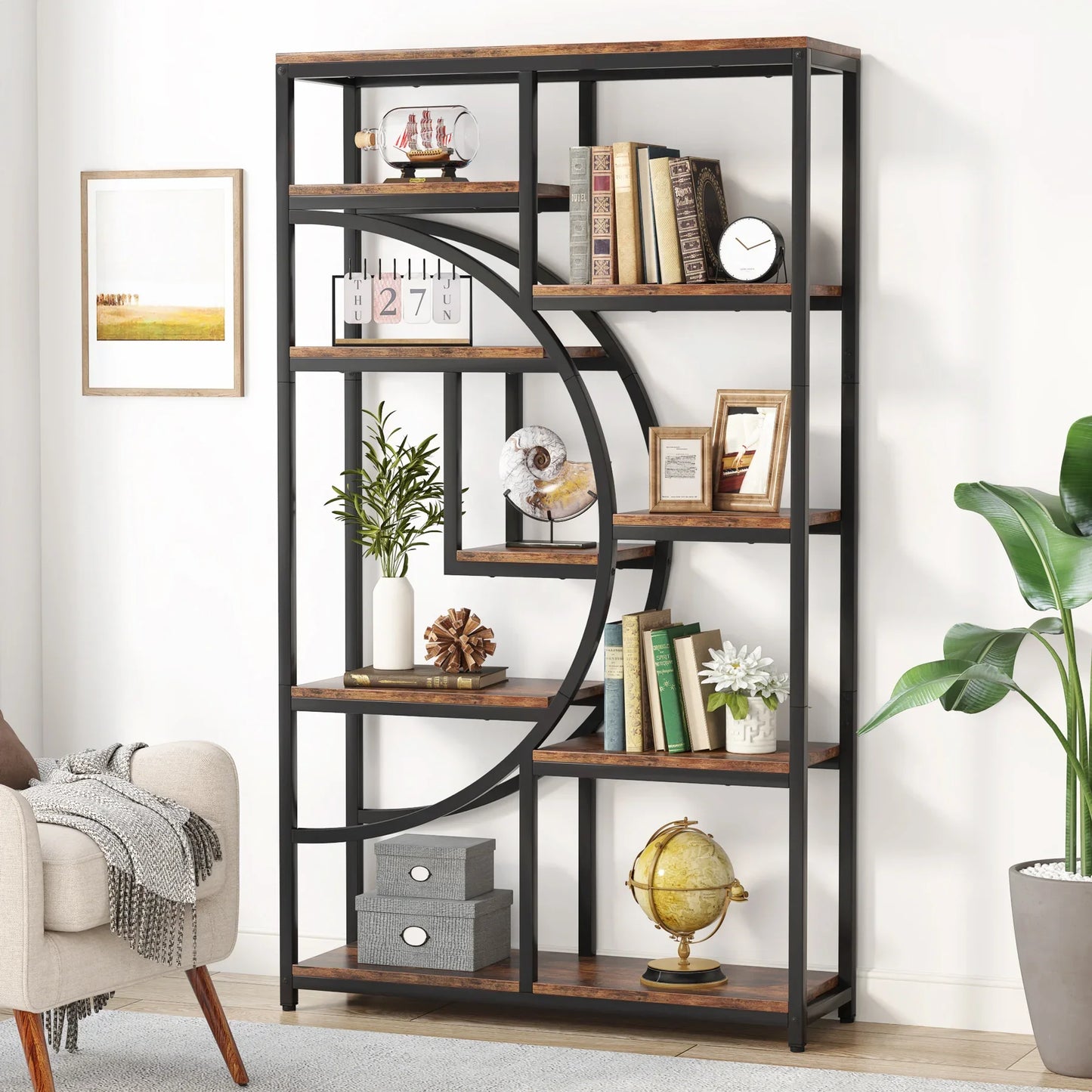 68.89" Tall Farmhouse Industrial Bookshelf & Display
