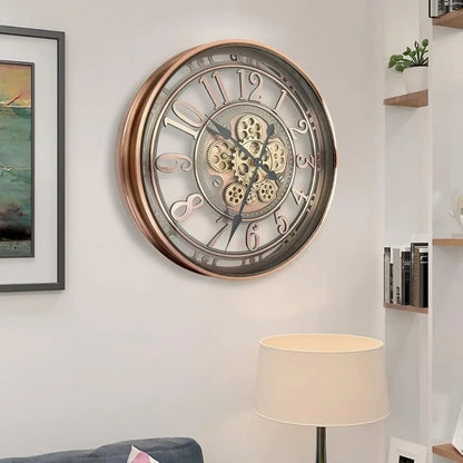 Industrial Steampunk Wall Clock with Real Moving Gears