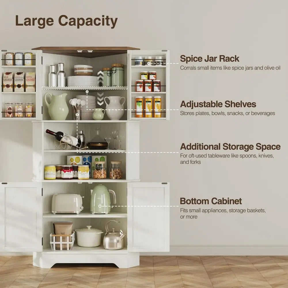 67" Tall Farmhouse Corner Pantry Cabinet