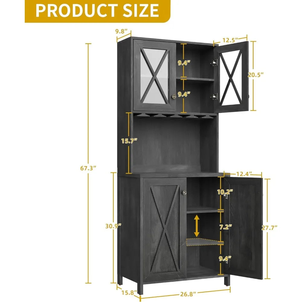 67" Tall Farmhouse Kitchen Pantry Cabinet
