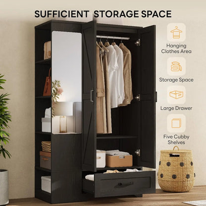 70" Tall Wardrobe Closet with Mirror for Bedroom