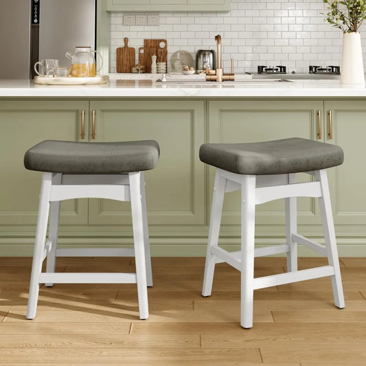Set of 2 Farmhouse Saddle Seat Bar Stools for Kitchen Island & Bar Counter