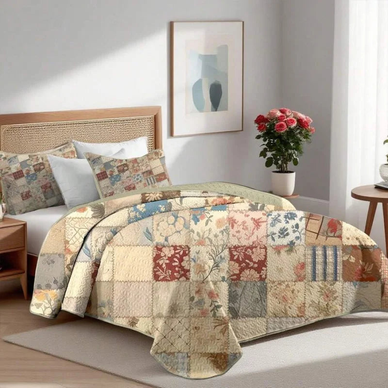 Flower Checkered Bedding Set Includes 1/2 Pillowcases